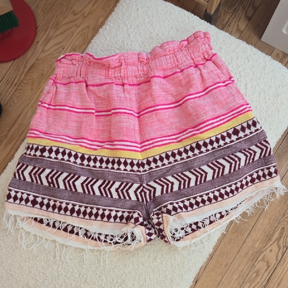 Lemlem High‎ Waist Pink and Yellow Patterned Shorts Boho Fringe Xs - Picture 1 of 5